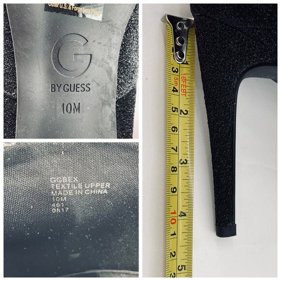 Guess Black Sparkle Fabric Stretch Open Toe Zip Back Stilletto Heels Booties 10M - Picture 9 of 9